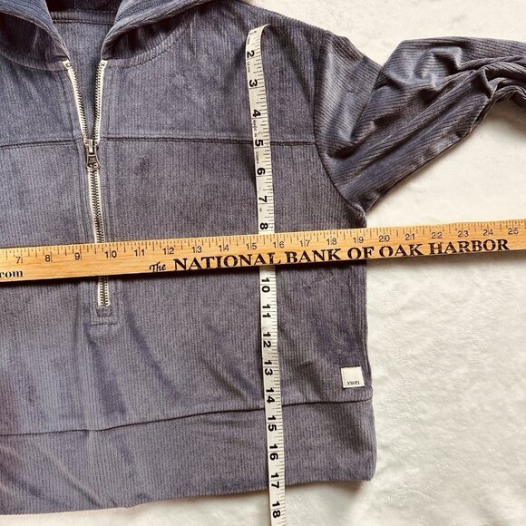 Vuori Womens Haven Half Zip Hoodie Dusty Blue Velour Cropped Sz XS Ribbed - Picture 5 of 9